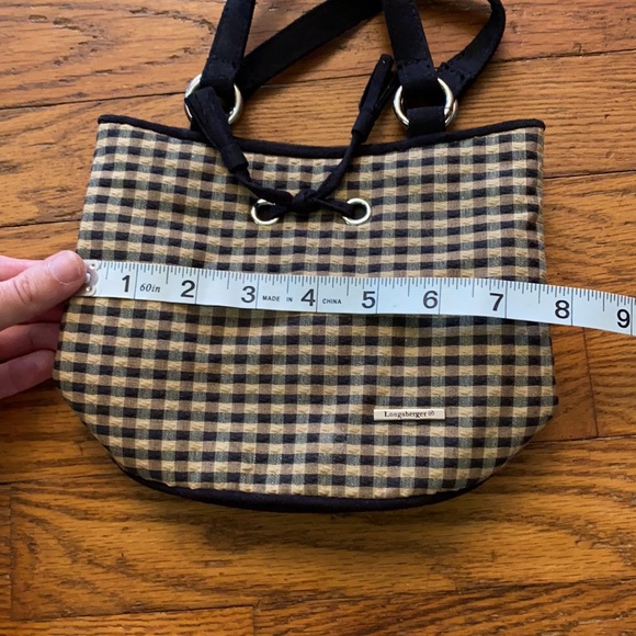 Longaberger Homestead Tan & Black Checked Gingham Fabric Purse Handbag - Picture 2 of 4